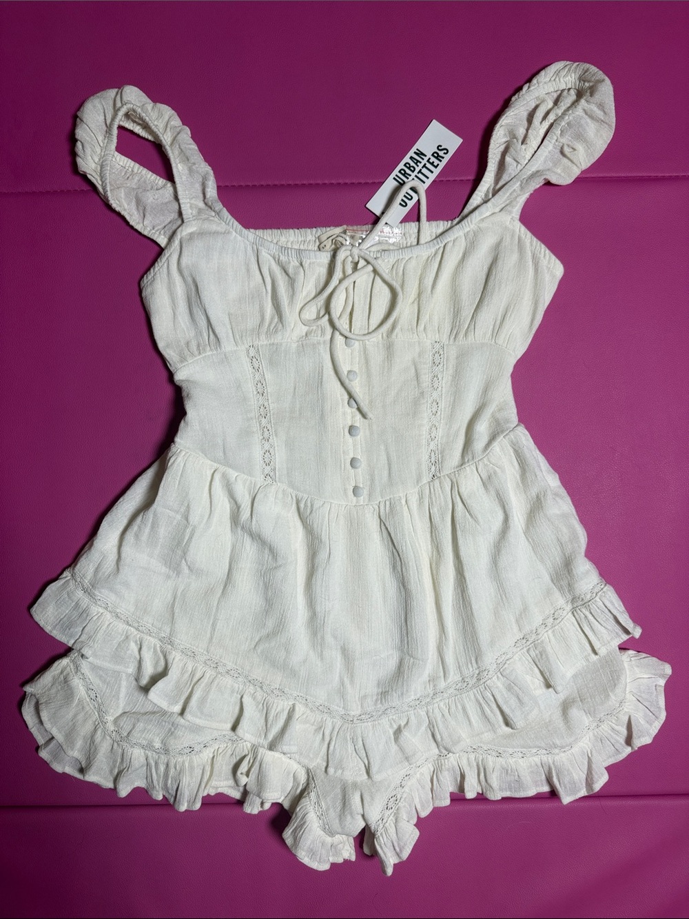 Urban Outfitters Cream Ruffled Linen-Blend Camisole
